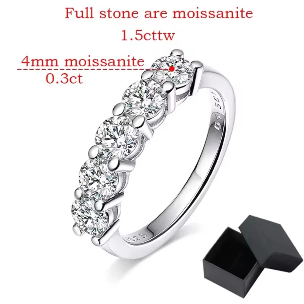 925 Sterling Silver Set “White Gold Look” Moissanite Rings for Women Size 7.5 - Picture 14 of 17